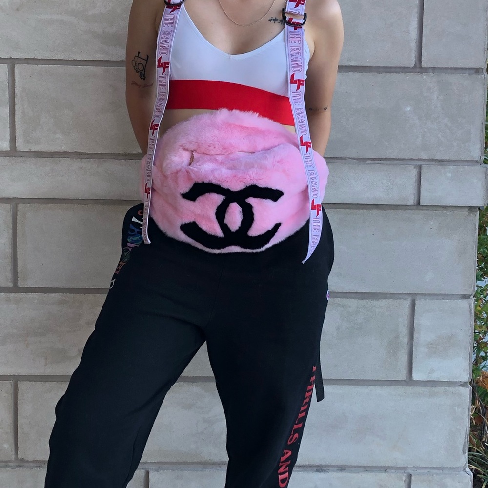 Pink furry fanny pack